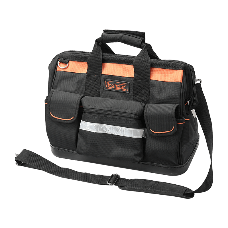 16'WATER PROOF PP BOTTOM GATE MOUTH TOOL BAG,600 SERIES BLACK/ORANGE AND REFLECT STRIP, MADE OF 1680D JKB-86014 16