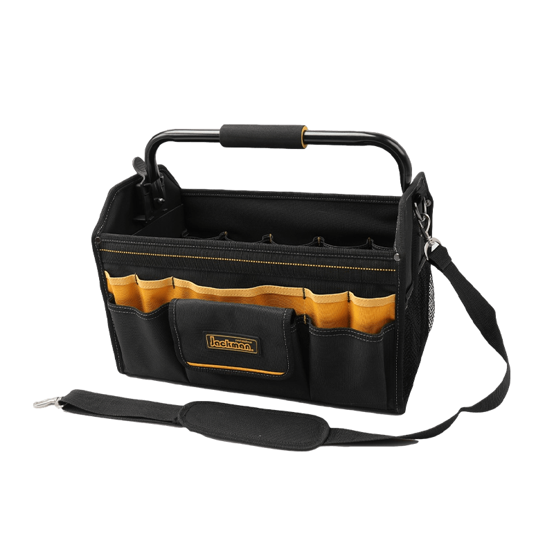 17' FOLDABLE TOOL BAG WITH ROTATABLE STEEL BAR HANDLE ,SERIES 700 BLACK/YELLOW ,MADE OF 1680D JKB-85719-17 