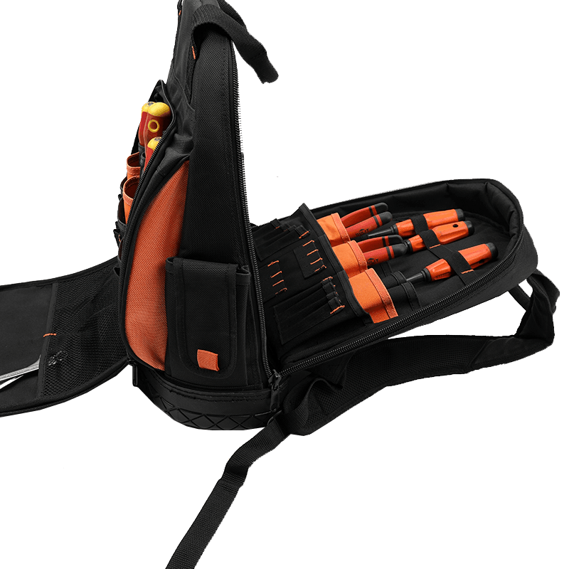 HEAVY DUTY WATER PROOF ANTI-SLIP PP BOTTOM TOOL BACKPACK,600 SERIES BLACK/ORANGE AND REFLECT STRIP, MADE OF 1680D JKB-63314