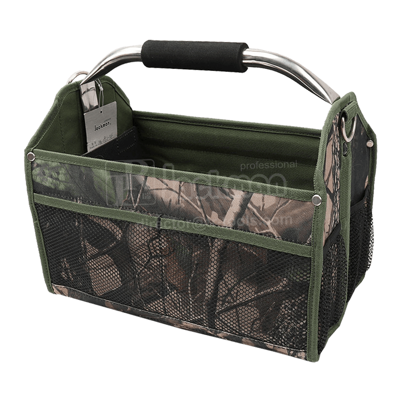 14'Foldable open tool tote bag camo   with rotatable ss tube handle JKB-295J16-CA