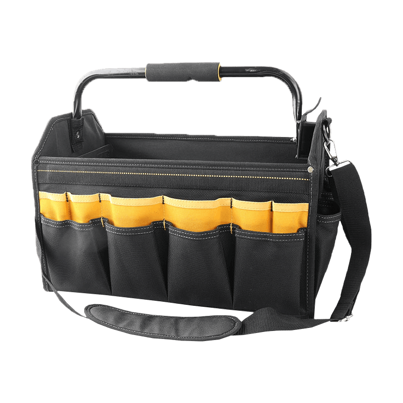 17' FOLDABLE TOOL BAG WITH ROTATABLE STEEL BAR HANDLE ,SERIES 700 BLACK/YELLOW ,MADE OF 1680D JKB-85719-17 