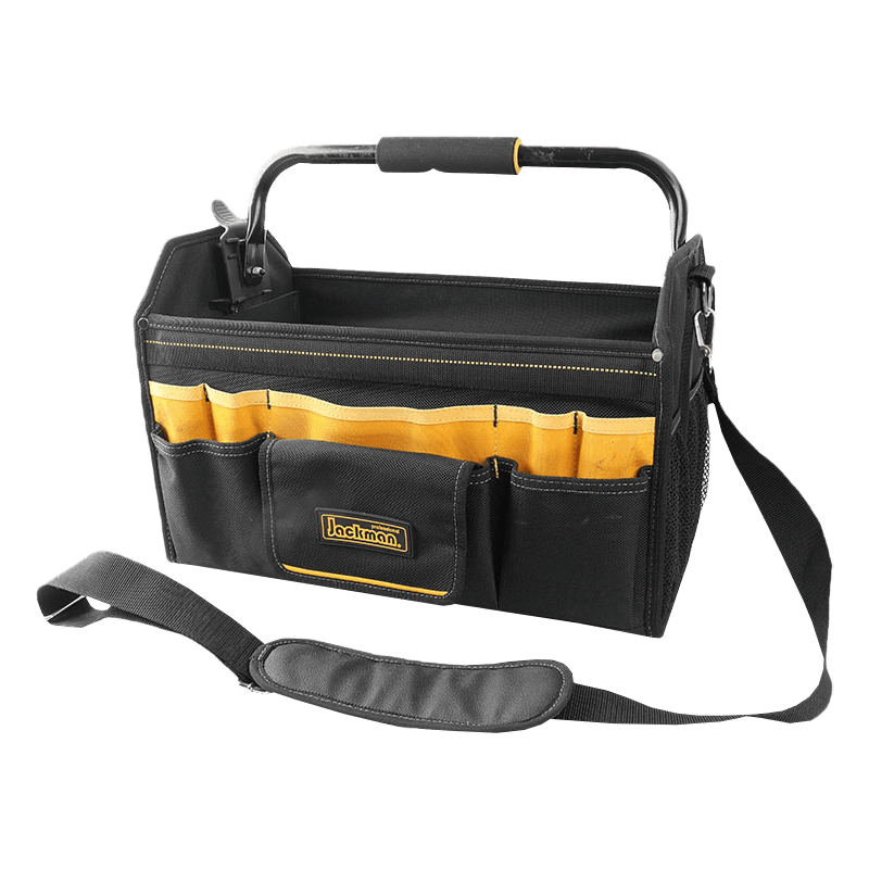 17' FOLDABLE TOOL BAG WITH ROTATABLE STEEL BAR HANDLE ,SERIES 700 BLACK/YELLOW ,MADE OF 1680D JKB-85719-17 