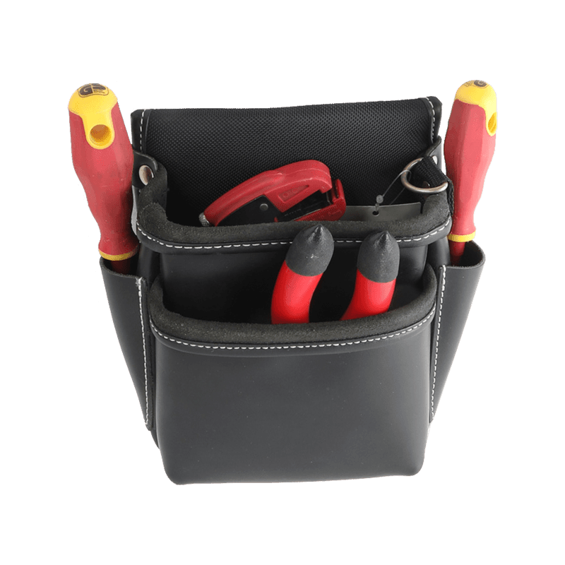2 STAGE BLACK GENUINE LEATHER ELECTRICIAN TOOL POUCH JKB-191B13